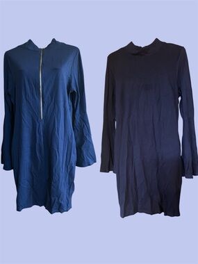 VENUS Navy Blue Long Sleeve Zip Front Mini Dress XL